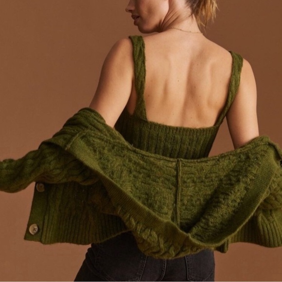 NWT Green Cable Knit Anthropologie Sweater Cropped Tank Top sz XL - Picture 2 of 9